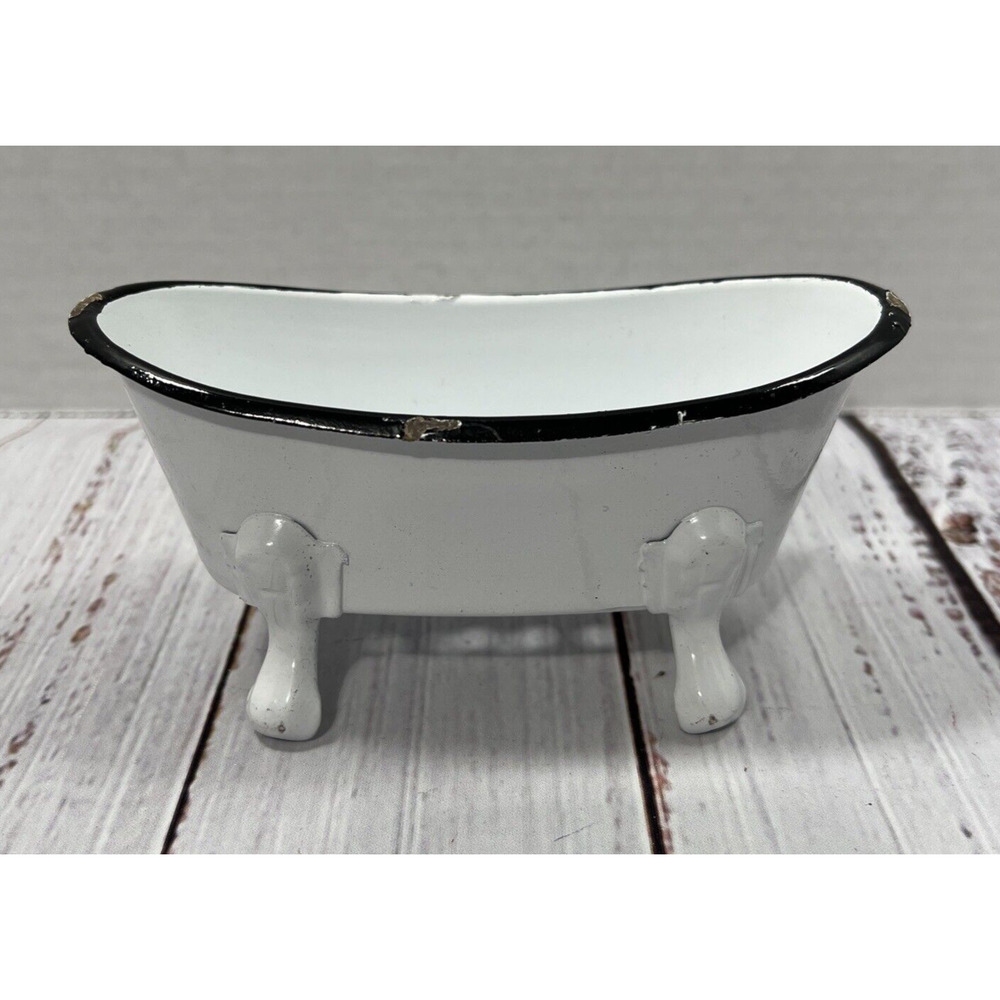 White Bathtub Enamelware Soap or Scrubby‎ Sponge Holder 5.5 Inches Farmhouse